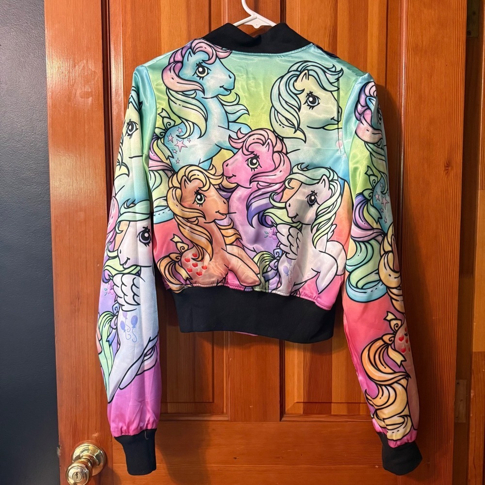 Alice Vandy My Little Pony Bomber Jacket M Multicolor Reversible Cropped Zip - Picture 7 of 11
